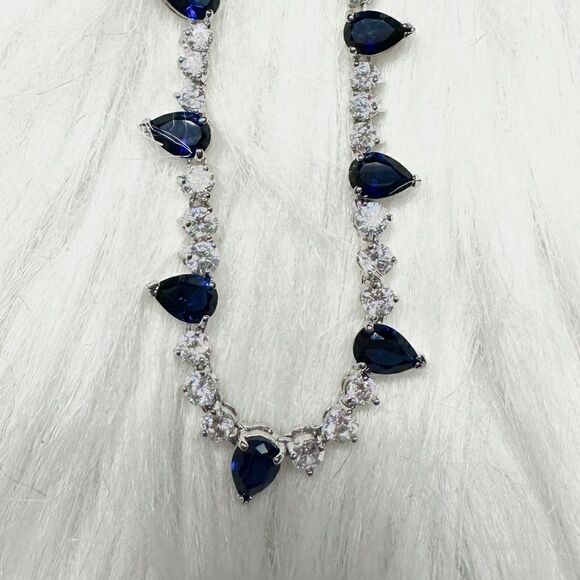 Giani Bernini Necklace, Sterling Silver Fine Jewelry, Deep Dark Blue Stones - Picture 3 of 6